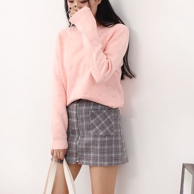 L@10  2018秋季韩版新款女装圆领纯色长袖显瘦针织毛衣线衣潮