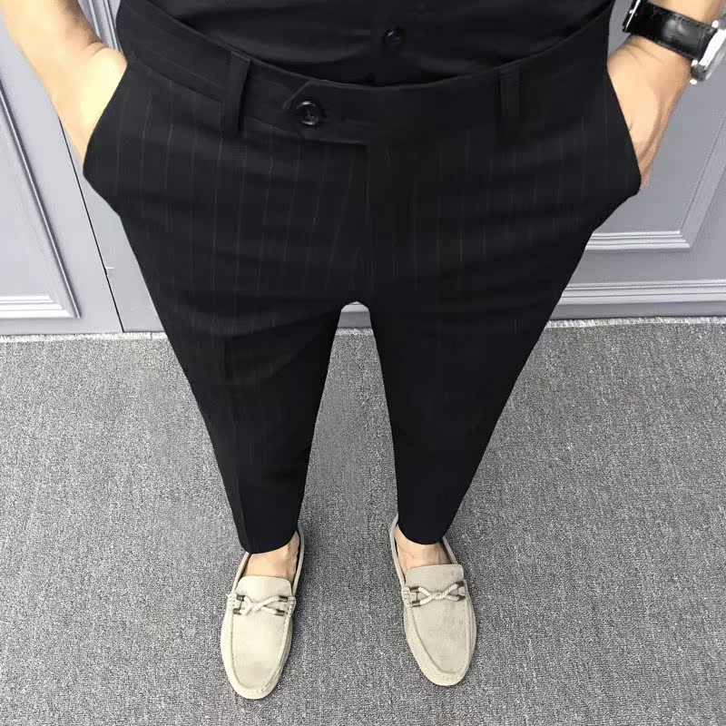 香港夏季條紋休閑小西褲男薄款修身小腳韓版長褲青年英倫九分褲潮在類目 男裝, 休閒褲中 - 來自Buy2taobao.com提供專業的淘寶代購服務