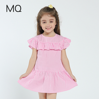 MQ女童连衣裙2019新款夏装韩版洋气童装女孩短袖格子宝宝裙子短款