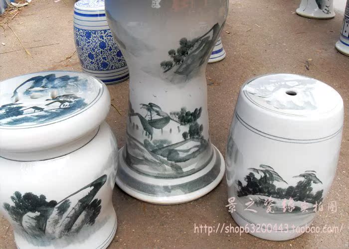 景德镇 青花桌椅 手绘水墨山水 园林庭院户外石桌子石凳子套件|msdalam kategori Perniagaan/perabot pejabat, perabot pejabat, meja, meja komputer pejabat - dari Buy2taobao.com untuk memberikan perkhidmatan ejen Taobao profesional membeli