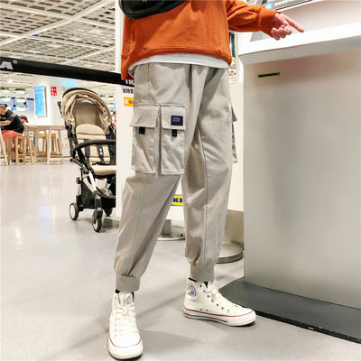 2018秋冬新款加厚多口袋工装裤潮流休闲裤哈伦裤小脚裤男潮学生