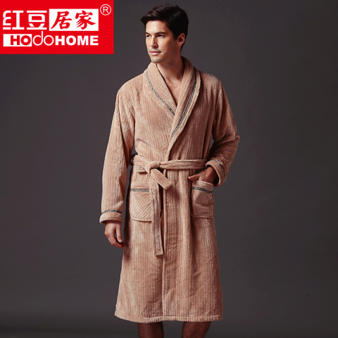 热销浴袍 <em>红豆居家</em>男/<em>女士</em>加厚珊瑚绒<em>睡衣</em>抽条
