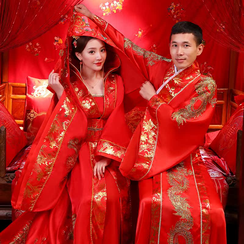 中式婚礼嫁衣华服汉服结婚礼服古装喜服新娘凤冠霞帔红色拖尾禾服在类目 女装/女士精品, 唐装/民族服装/舞台服装, 民族服装/舞台装中 - 来自Buy2taobao.com提供专业的淘宝代购服务