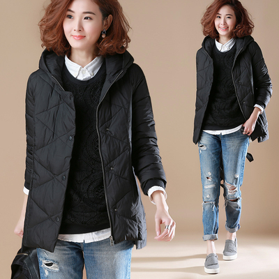 素木女装冬装2016新款连帽短款棉衣女 黑色棉