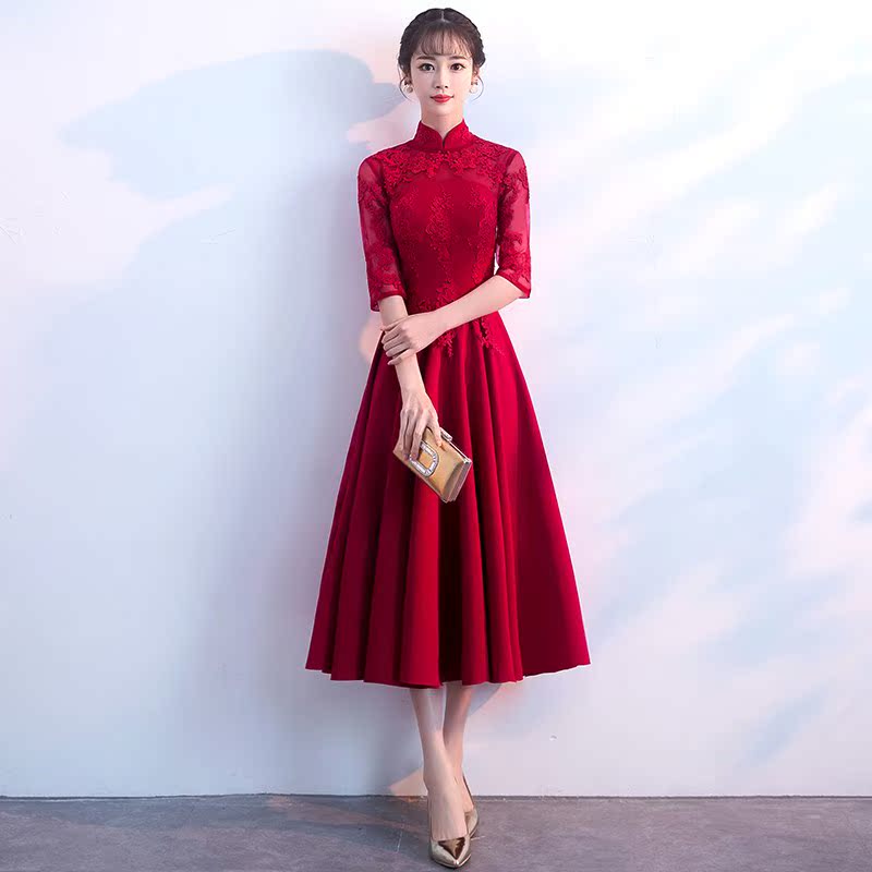 敬酒服新娘2018新款秋季时尚中袖红色优雅结婚礼服裙女显瘦中长款|ruв категории Женская одежда, Cвадебные платья, платье/вечернее платье - от Buy2taobao.com для оказания профессиональной услуги покупки агента Taobao