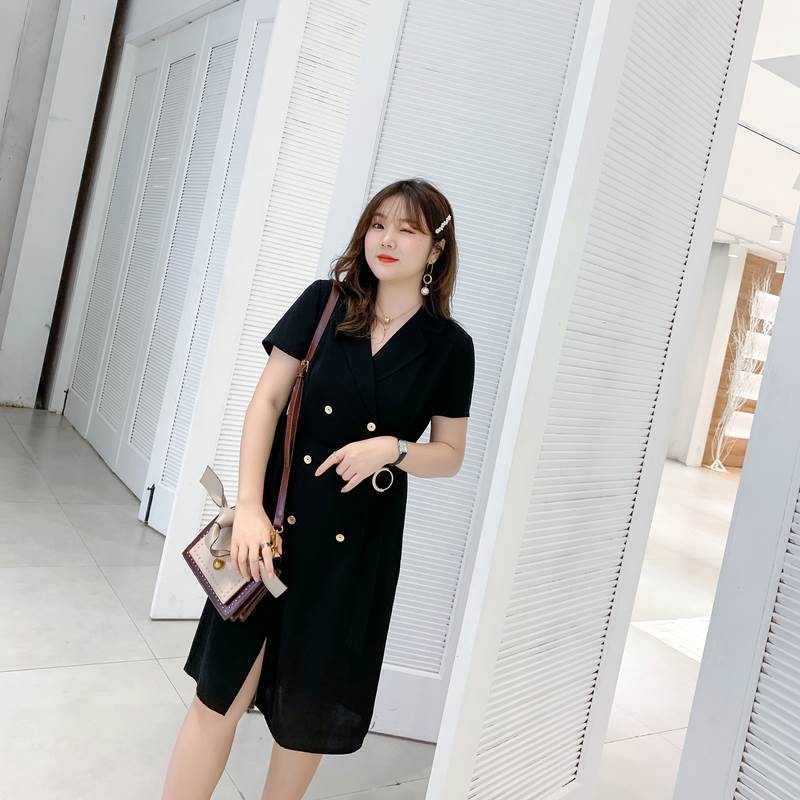 Dubbo Big size dress 2019 Fat sister new pattern Summer wear Double-breasted tailored collar Western style Dress Q0301Nin the Women's clothing/Boutique , Large size women category - from Buy2taobao.com to provide professional Taobao agent buy service