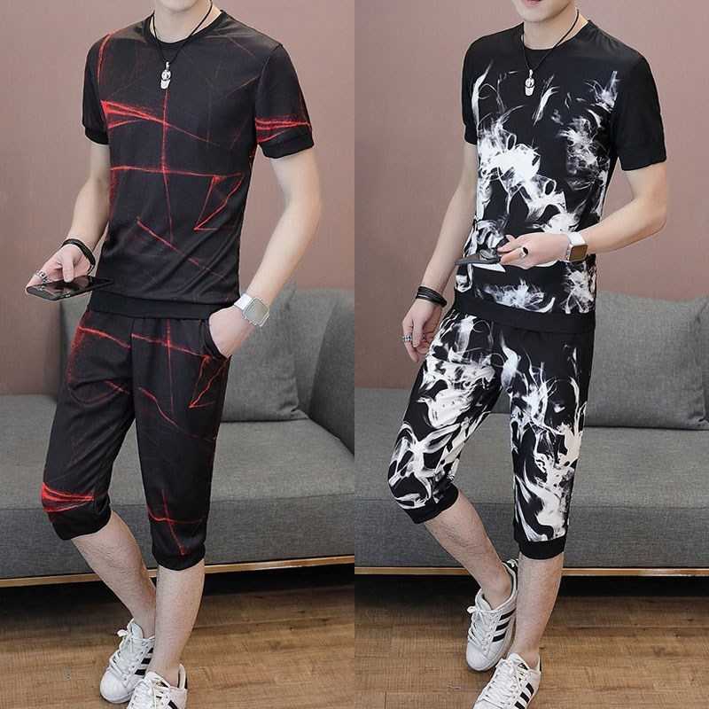 男士夏裝套裝2018新款休閑短褲男七分褲韓版個性潮男百搭潮流中褲在類目 男裝, 休閒褲中 - 來自Buy2taobao.com提供專業的淘寶代購服務