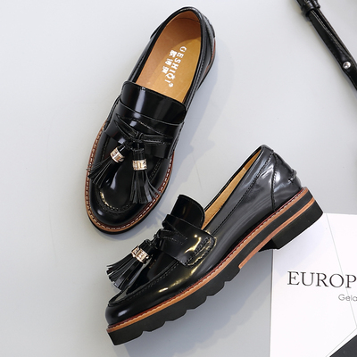 SW流苏鞋刘雯同款复古小皮鞋平跟英伦鞋真皮