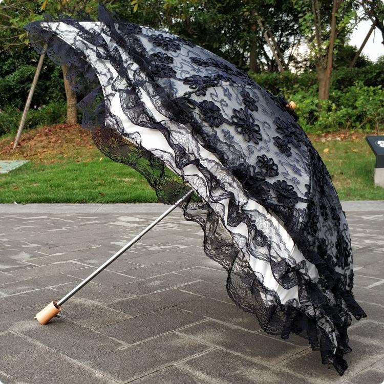 蕾丝刺绣花亮片黑胶二折防紫外线遮阳太阳伞公主晴雨伞洋伞粉红色在类目 居家日用, 伞/雨具/防雨/防潮, 伞中 - 来自Buy2taobao.com提供专业的淘宝代购服务