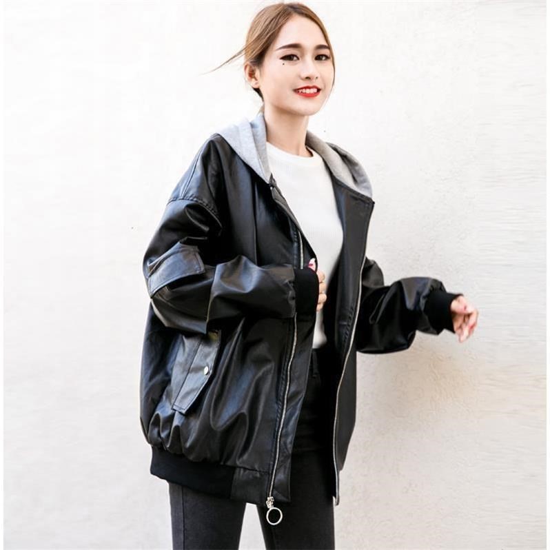 春季新款黑色皮衣女外套韩版宽松中长款大码学生皮外套潮|msdalam kategori Butik wanita / wanita, pakaian kulit - dari Buy2taobao.com untuk memberikan perkhidmatan ejen Taobao profesional membeli
