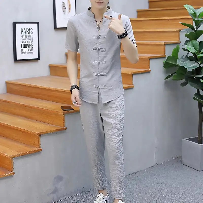 小小蜗牛男士夏装1818棉麻套装中国风休闲装两件套郁葱服饰国潮|msdalam kategori Pakaian Lelaki, pakaian kebangsaan - dari Buy2taobao.com untuk memberikan perkhidmatan ejen Taobao profesional membeli