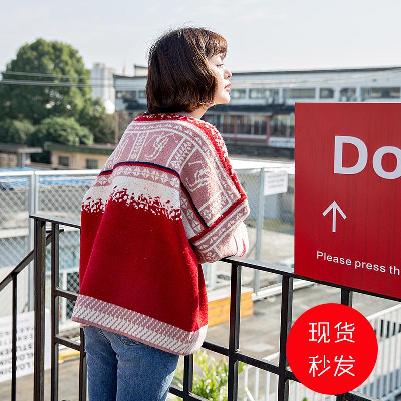 韩版ins超火红色针织加厚宽松慵懒风套头毛衣女复古秋冬学生圣诞|ruв категории Женская одежда, свитер - от Buy2taobao.com для оказания профессиональной услуги покупки агента Taobao