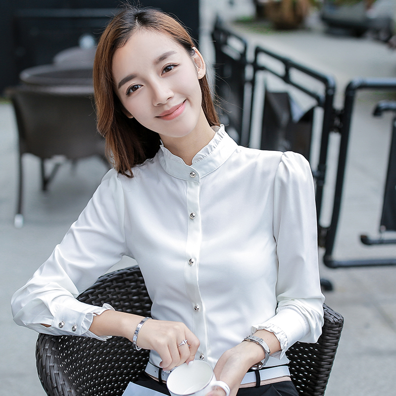 白衬衫女职业装2019年新款韩版立领雪纺上衣长袖白色衬衣时尚洋气|ruв категории офисное оборудование/расходные материалы/соответствующие услуги, упаковочного оборудования/знаки и расходных материалов, мешок подарков/пластиковый мешок - от Buy2taobao.com для оказания профессиональной услуги покупки агента Taobao