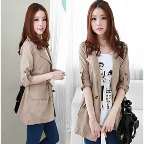 New products Spring and autumn season Korean Edition Women's wear student Self cultivation Long Drawstring Waist Thin section work clothes leisure time Windbreaker fashionin the Women's clothing/Boutique , Windbreaker category - from Buy2taobao.com to provide professional Taobao agent buy service