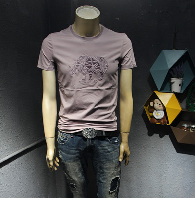 纯色男士圆领短袖T恤2018夏季新款刺绣丝光棉纯棉修身男半袖上衣