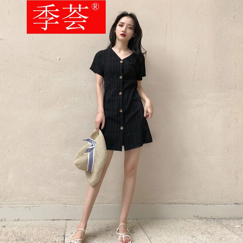 季荟 2019赫本小黑裙收腰v领学生连衣裙女夏季新款洋气短裙设计|ruв категории движение/йога/фитнес/фанаты товаров, танец/аэробика/гимнастика, площади танец, площади танец. - от Buy2taobao.com для оказания профессиональной услуги покупки агента Taobao