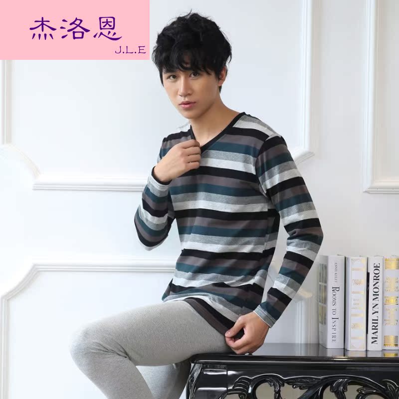 JLE.男士保暖内衣套装薄款条纹V领修身美体基础内衣MF929在类目 女士内衣/男士内衣/家居服, 保暖套装中 - 来自Buy2taobao.com提供专业的淘宝代购服务