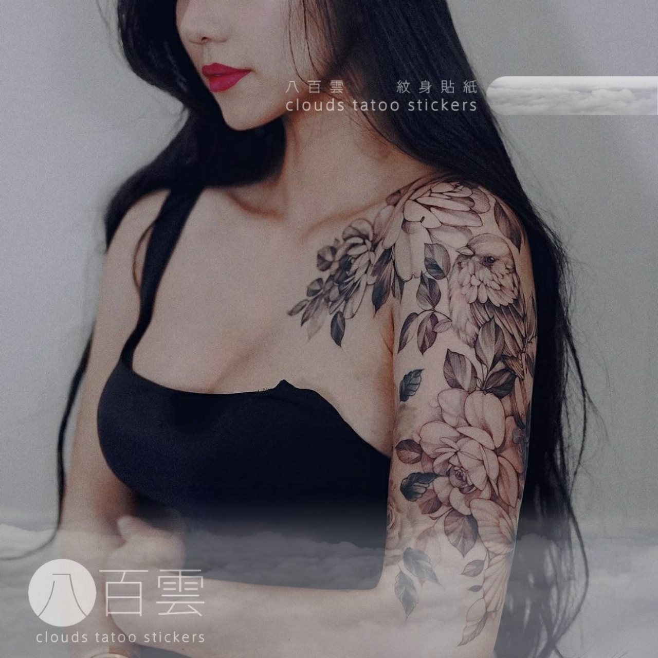 Eight hundred cloud hand drawn Big picture Flower arm girl Flower Bird Aesthetic Black and gray Botany Flower arm Tattoo stickerin the Makeup/Perfume/Beauty tools , Body painting category - from Buy2taobao.com to provide professional Taobao agent buy service