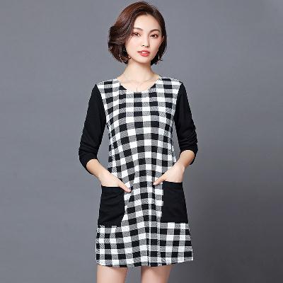 Explosive money 2018 new pattern Women's wear spring clothes Large 200 Pounds of fat mm fashion lattice Mid length version Dressin the Women's clothing/Boutique , Large size women category - from Buy2taobao.com to provide professional Taobao agent buy service
