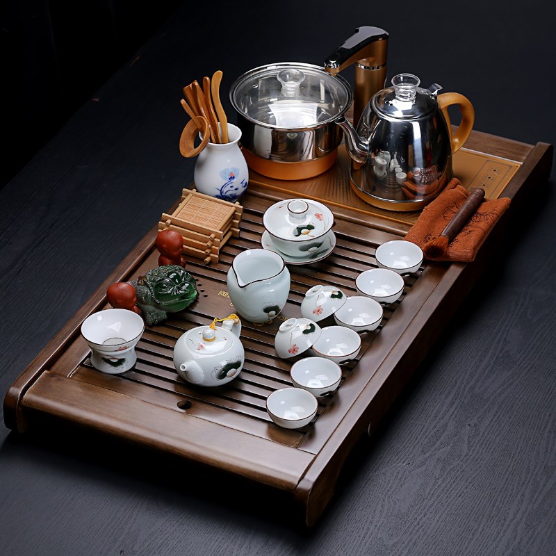 家用四合一全自动电茶炉实木茶盘茶台整套陶瓷紫砂功夫茶具套装在类目 餐饮具, 茶具, 整套茶具中 - 来自Buy2taobao.com提供专业的淘宝代购服务