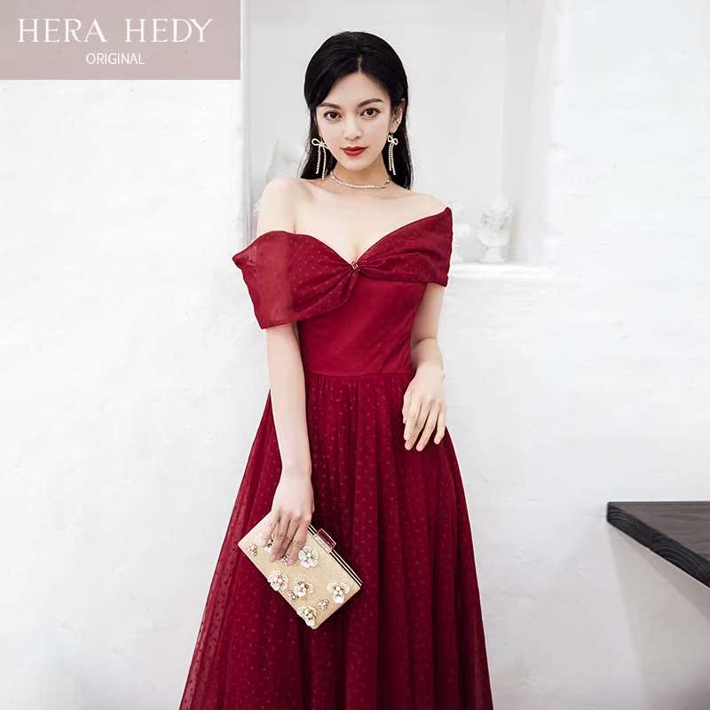 敬酒服新娘2019新款春季酒紅色壹字肩韓式修身結婚訂婚回門服長款在類目 女裝/女士精品, 婚紗/旗袍/禮服, 禮服/晚裝中 - 來自Buy2taobao.com提供專業的淘寶代購服務