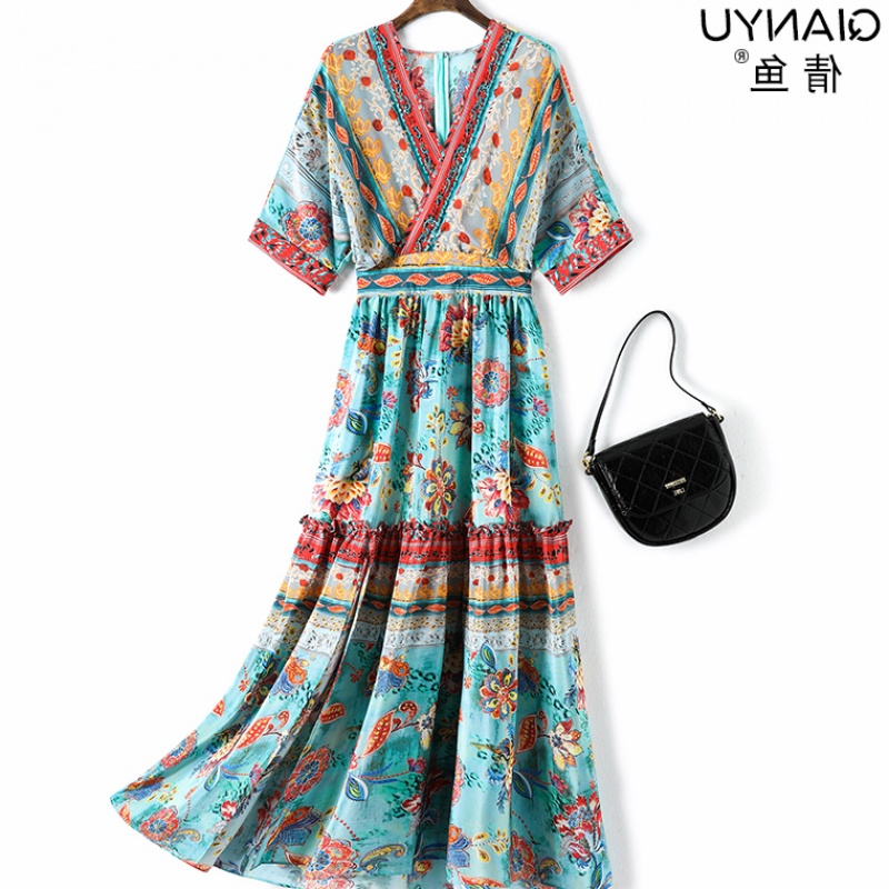 Silk dress 2019 summer new pattern French Hit color skirt Waist Show thin Large longuettein the Women's clothing/Boutique , Dress category - from Buy2taobao.com to provide professional Taobao agent buy service