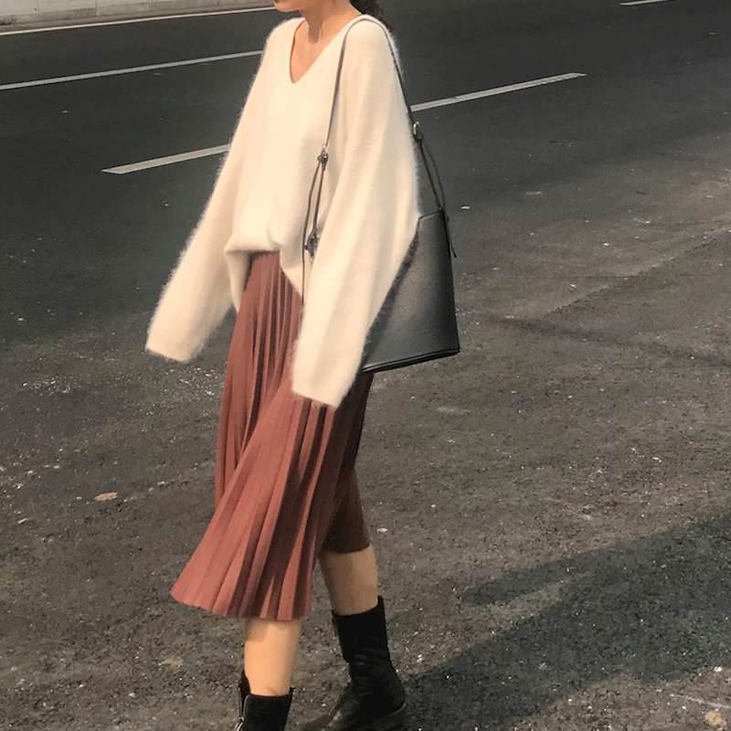 水貂绒毛衣女2018新款 秋冬套头宽松中长款慵懒风v领 长袖针织衫|msdalam kategori Butik wanita / wanita, sweater - dari Buy2taobao.com untuk memberikan perkhidmatan ejen Taobao profesional membeli