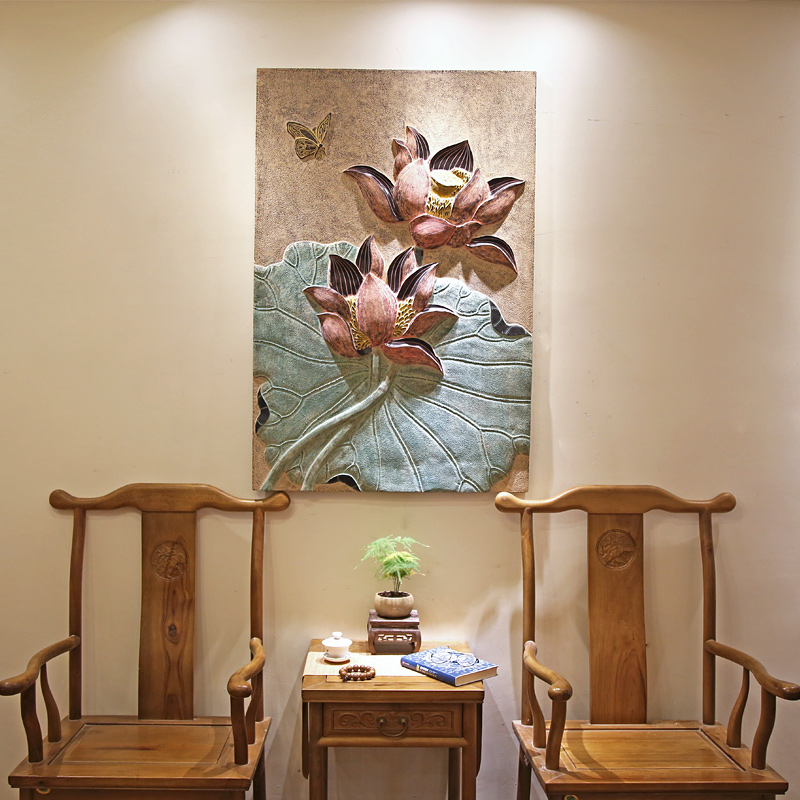 立体荷花单幅竖挂壁饰 中式家居样板房软装墙饰 客厅墙上装饰画|msdalam kategori Aksesori rumah, mural - dari Buy2taobao.com untuk memberikan perkhidmatan ejen Taobao profesional membeli