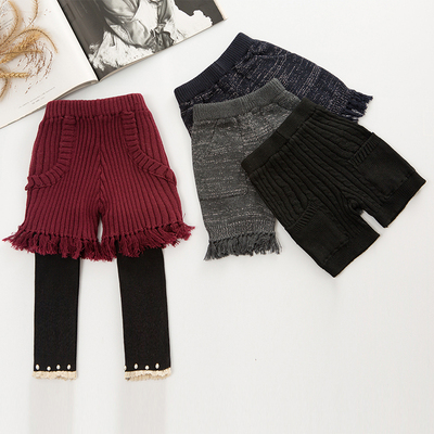 女童裤子2019春季新款韩版女宝宝针织毛线短裤小孩洋气休闲裤子潮