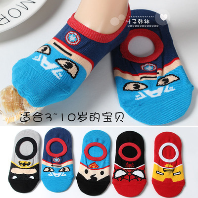 儿童袜夏天薄款透气船袜韩国中大童超人男童薄棉袜底女孩浅口短袜