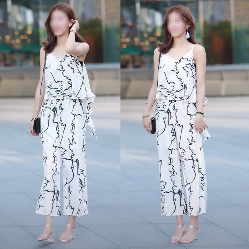 抖音安妮妮上衣V领同款吊带套装九分阔腿裤网红印花2019夏季新款在类目 女装/女士精品, 背心吊带中 - 来自Buy2taobao.com提供专业的淘宝代购服务