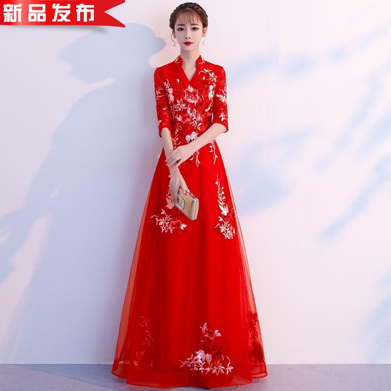 敬酒服新娘2018新款红色长款中a式复古大码修身结婚回门晚礼服裙在类目 女装/女士精品, 婚纱/旗袍/礼服, 礼服/晚装中 - 来自Buy2taobao.com提供专业的淘宝代购服务