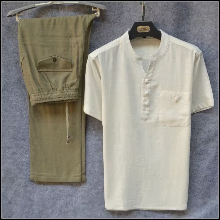 Chinese style summer Tang costume Men's Middle and old age Flax Short sleeved suit XL Dad installed Cotton and hemp Short sleeved T-shirtin the Men's clothing, National costume category - from Buy2taobao.com to provide professional Taobao agent buy service