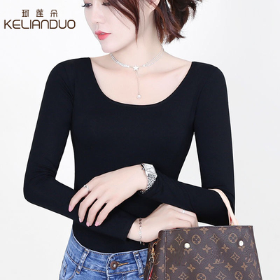 莫代尔低领打底衫女长袖t恤春秋衣修身显瘦大圆领百搭纯色ins女装