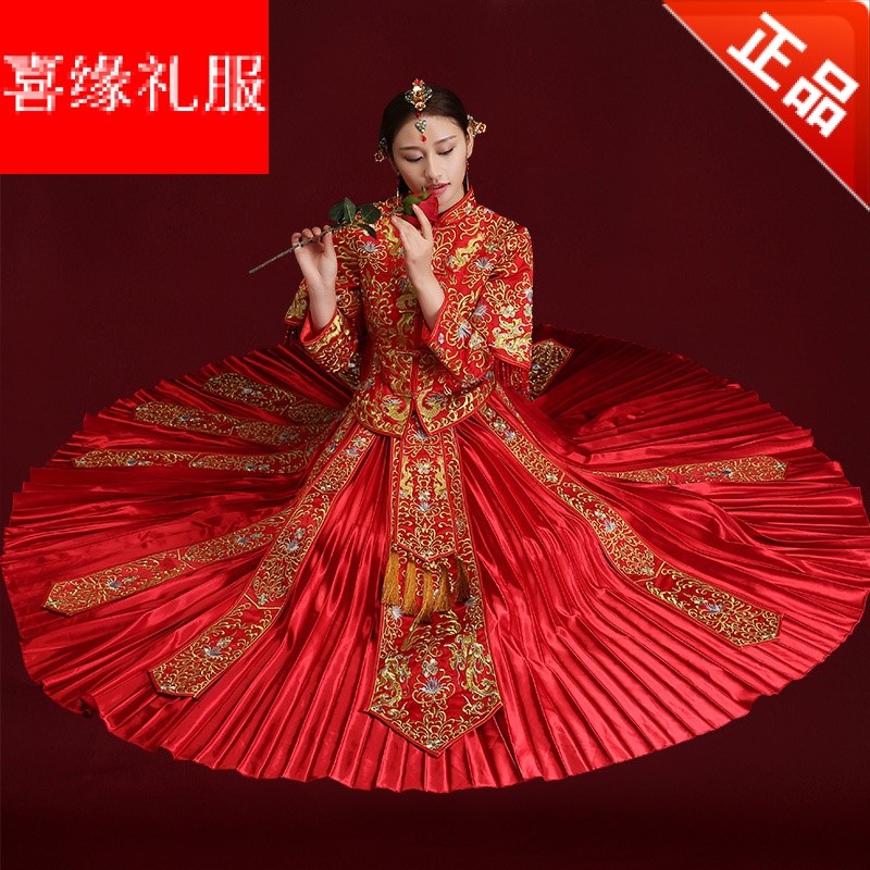 2019 new pattern Wedding dress Chinese style Xiu clothing marry bride full dress Wedding dress Long sleeve Satin Hi clothes Wedding celebrationin the Women's clothing/Boutique , Wedding/Cheongsam/Formal dress , Cheongsam category - from Buy2taobao.com to provide professional Taobao agent buy service