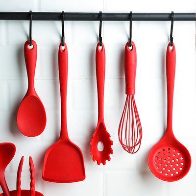 舍里中国红环保安全硅胶锅铲耐高温不粘锅炒菜铲饭铲面抓汤勺漏勺