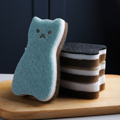 舍里动物造型日本清洁海绵擦擦碗碟清洗刷子厨房清洁百洁布4块装