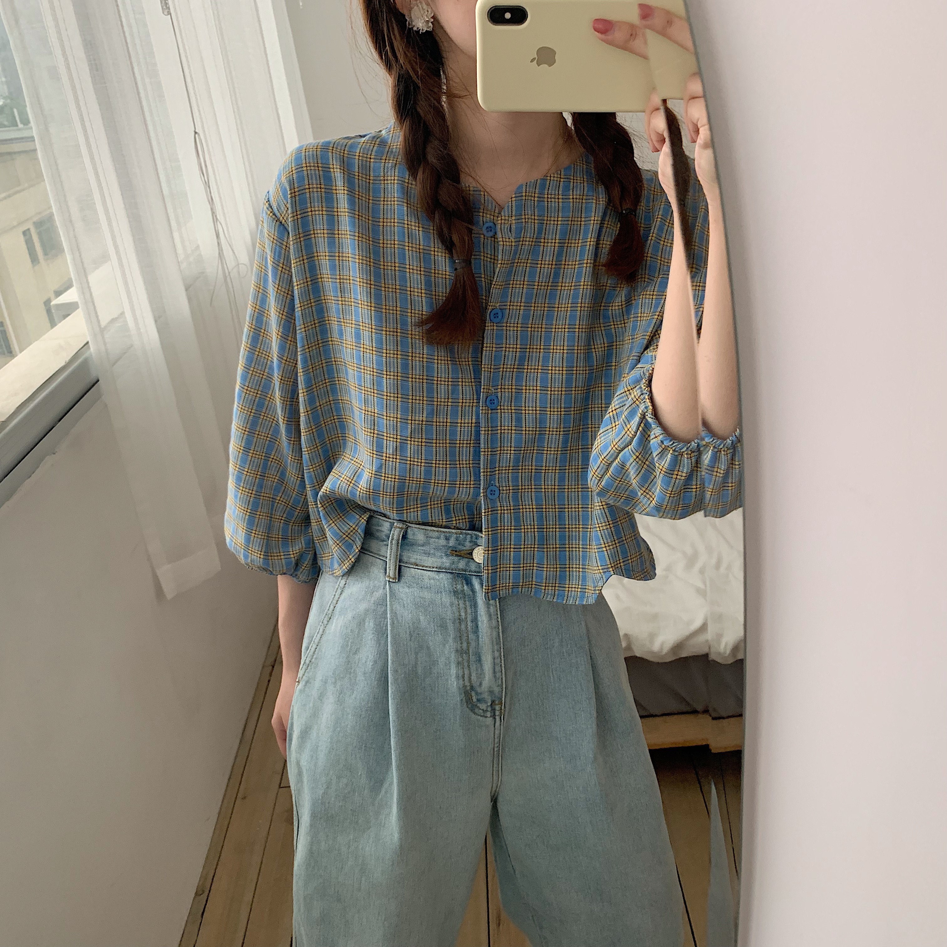 夏季新款格子短袖衬衫女韩版上衣+高腰鱼尾半身裙女中长款两件套在类目 女装/女士精品, 半身裙中 - 来自Buy2taobao.com提供专业的淘宝代购服务