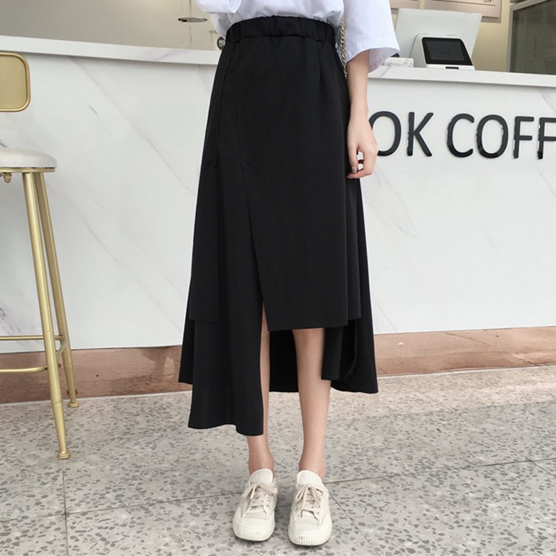 黑色不规则中长款半身裙女装夏季新款韩版chic百搭松紧高腰A字裙在类目 女装/女士精品, 半身裙中 - 来自Buy2taobao.com提供专业的淘宝代购服务