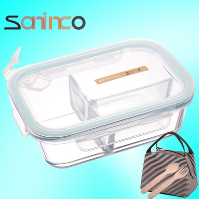 上班族玻璃饭盒微波炉专用碗分隔饭盒便当保鲜盒密封碗长方形套装