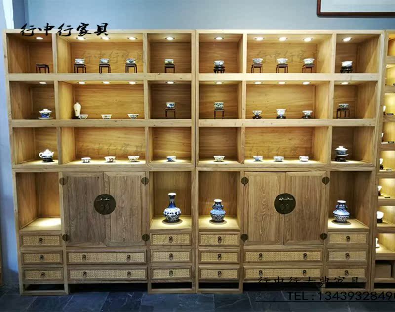 新中式老榆木茶具免漆多宝阁陶瓷禅意展柜茶叶实木博古货架展示柜|msdalam kategori Perniagaan/perabot pejabat, rak/Showcase, pameran Fine/Showcase - dari Buy2taobao.com untuk memberikan perkhidmatan ejen Taobao profesional membeli