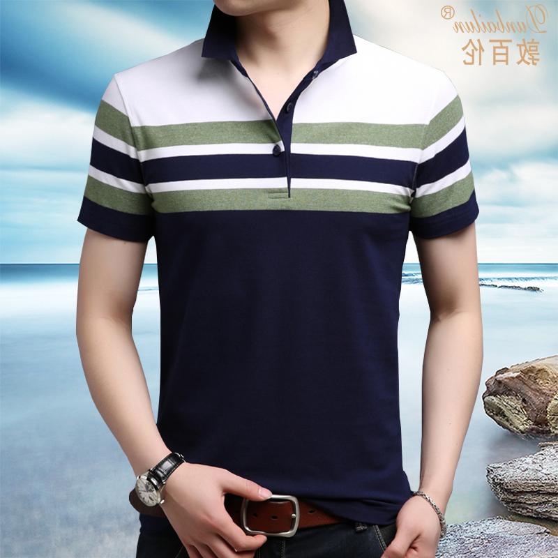 專櫃中年男士熱天薄款短袖t恤單穿翻領棉polo衫寬松打底半袖條紋在類目 男裝, Polo衫中 - 來自Buy2taobao.com提供專業的淘寶代購服務