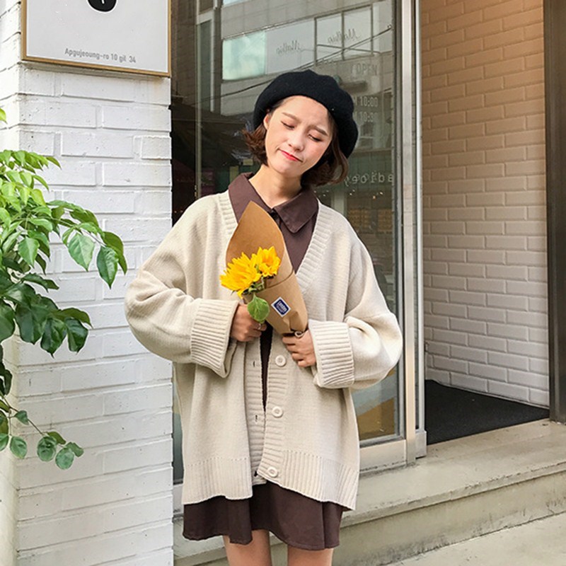 秋装2018新款韩版长袖单排扣百搭女宽松开衫V领针织毛衣纯色外套在类目 女装/女士精品, 毛衣中 - 来自Buy2taobao.com提供专业的淘宝代购服务