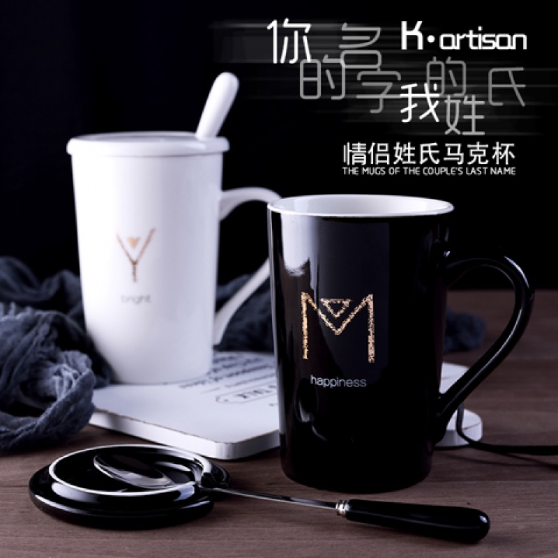 Ceramic cup originality surname lovers milk Mug Simplicity black Mug With cover 400 Milliliterin the Tableware , Coffee , Mug category - from Buy2taobao.com to provide professional Taobao agent buy service