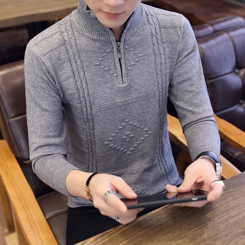 半高领拉链修身男青年毛衣弹力打底衫秋冬学生套头针织羊毛衫外套|ruв категории Мужская одежда, свитер/свитер - от Buy2taobao.com для оказания профессиональной услуги покупки агента Taobao