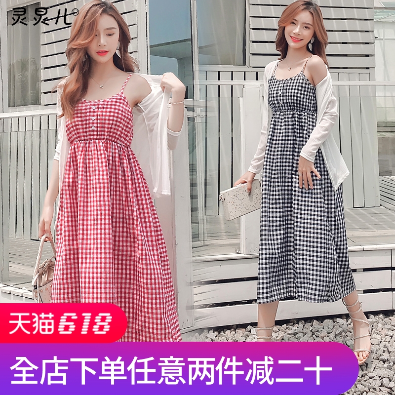 孕妇夏装连衣裙2019新款韩版孕妇装夏天裙子时尚中长款格子两件套|ruв категории Всё для беременных и кормящих, материнство, платье - от Buy2taobao.com для оказания профессиональной услуги покупки агента Taobao