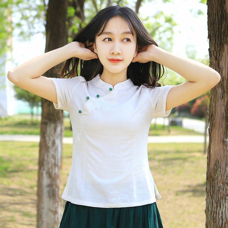 2019夏款中国风女装改良短袖旗袍上衣复古盘扣提花短袖茶服唐装|ruв категории Женская одежда, костюм/национальная одежда/театр костюм, костюм/китайский стиль одежды, пальто - от Buy2taobao.com для оказания профессиональной услуги покупки агента Taobao