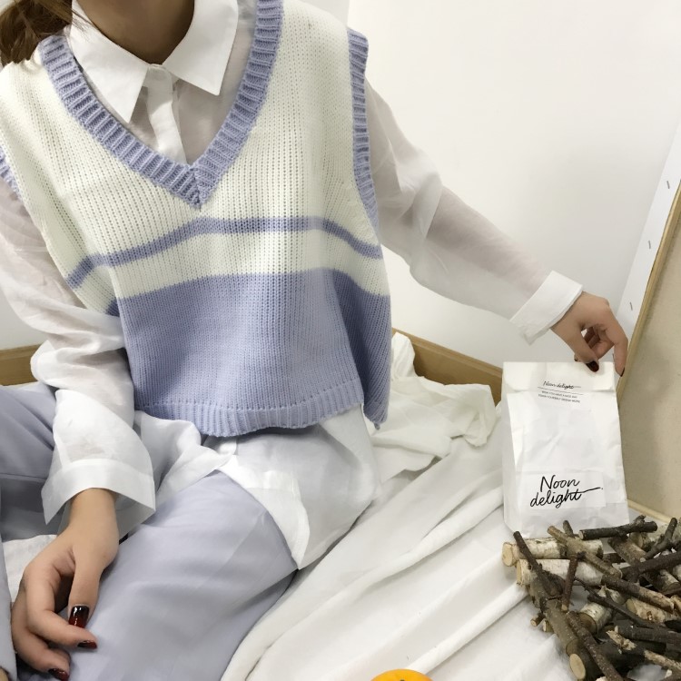 秋季女装上衣学院风时尚宽松外套针织衫马甲背心短款百搭无袖韩版在类目 女装/女士精品, 毛衣中 - 来自Buy2taobao.com提供专业的淘宝代购服务