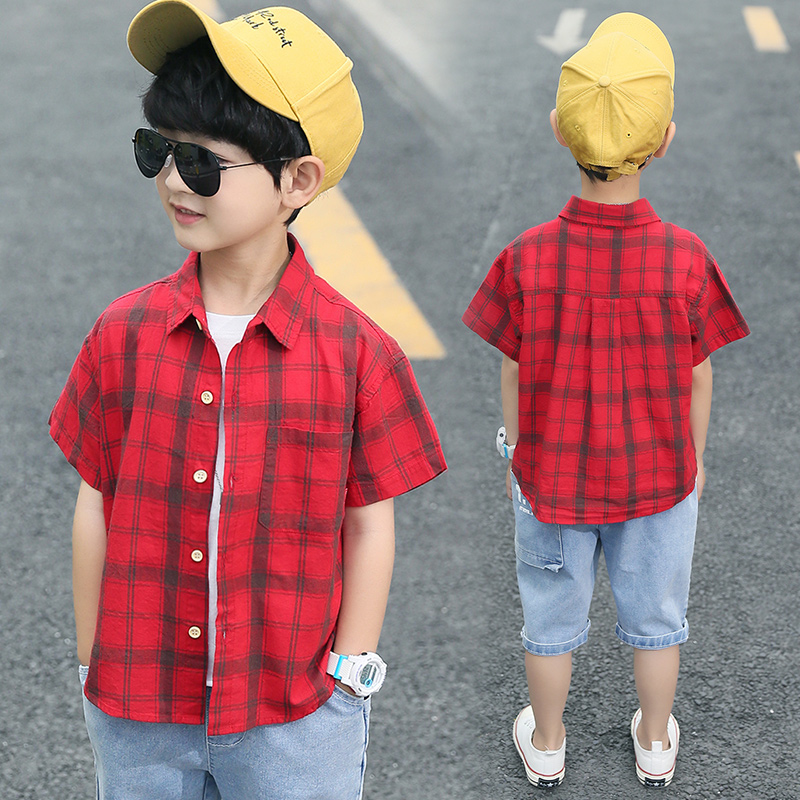 Children's clothing Boy lattice shirt Short sleeved 2019 new pattern summer CUHK jacket boy Korean Edition children shirtin the Children/Baby/Family fitted , Shirt category - from Buy2taobao.com to provide professional Taobao agent buy service