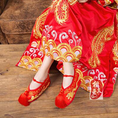 秀禾婚鞋女中式新娘鞋红千层底高跟孕妇内增高鞋绣花鞋彩鞋龙凤款